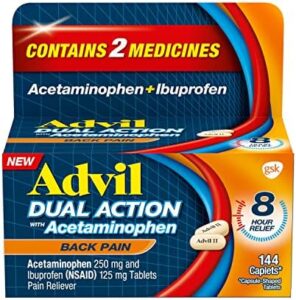 Advil Dual Action Again Discomfort Caplets Provides 250mg Ibuprofen and 500mg Acetaminophen For each Dose for 8 Hours of Back Discomfort Reduction – 144 Rely